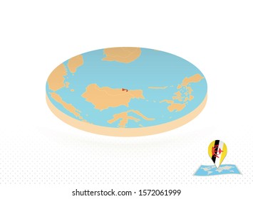 Brunei map designed in isometric style, orange circle map of Brunei for web, infographic and more.