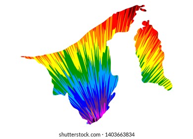 Brunei - map is designed rainbow abstract colorful pattern, Nation of Brunei, the Abode of Peace map made of color explosion,