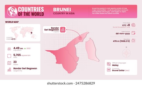 Brunei Map Detailed Insights on Geography, Population and Key Facts-Vector Design