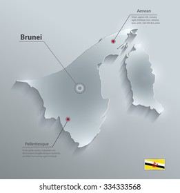Brunei map flag glass card paper 3D vector