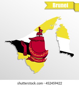 Brunei map with flag inside and ribbon