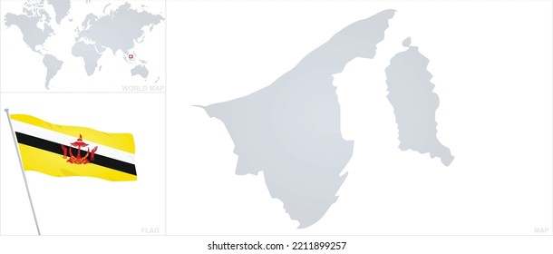 Brunei  Map And Flag. Vector