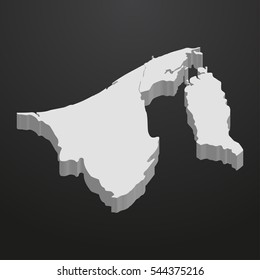 Brunei map in gray on a black background 3d