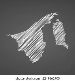 Brunei map hand drawn sketch. Vector concept illustration flag, scribble map. Country map for infographic, brochures and presentations isolated on black background. Vector illustration.