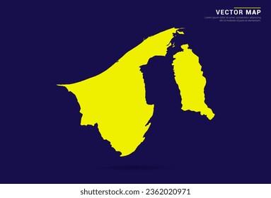 Mapa de Brunei - Alto Detallado. Color amarillo en el fondo oscuro. vector de diseño abstracto.