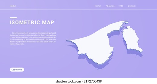 Brunei map of isometric purple vector illustration. Web banner layout template.