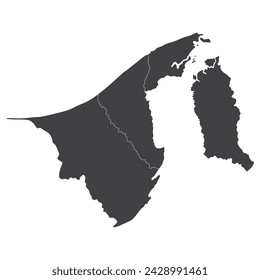 Brunei map. Map of Brunei in main regions in grey color