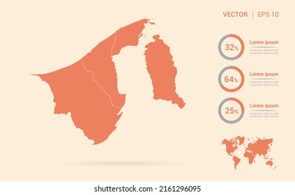 Brunei map orange abstract infographic vector.