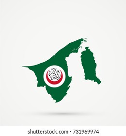 Brunei map in Organisation of Islamic Cooperation (OIC) flag colors, editable vector.