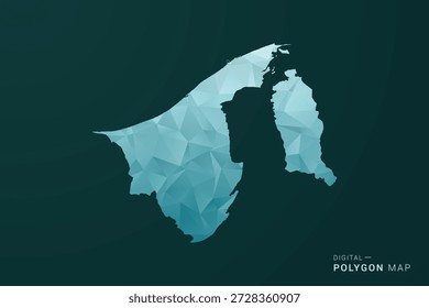 Mapa de Brunei - Ilustración vectorial de estilo polígono en diseño geométrico de bajo poli verde y azul, silueta mínima limpia para infografía.
