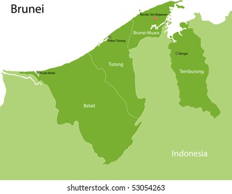 Brunei map with provinces and capital cities