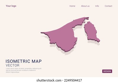 Brunei map purple on white background with 3d isometric vector illustration