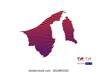 Brunei map red and blue of abstract with dynamic waves vector.
