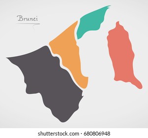 Brunei Map with states and modern round shapes