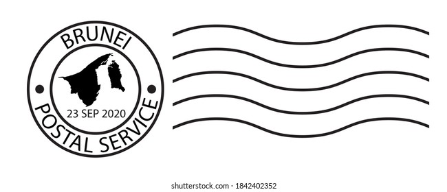 Brunei map symbol black color on post ink stamp