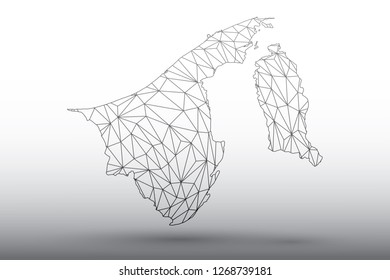 Brunei map vector of black color geometric connected lines using triangles on light background illustration meaning strong network