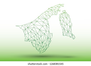 Brunei map vector of green color geometric connected lines using triangles on light background illustration meaning strong network
