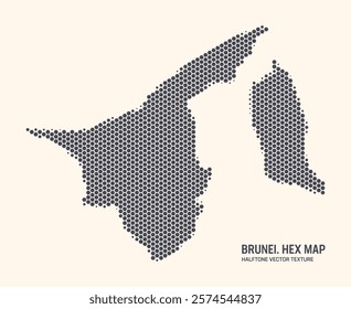 Brunei Map Vector Hexagonal Halftone Pattern Isolate On Light Background. Hex Texture in the Form of a Map of Brunei. Modern Technological Contour Map of Brunei for Design or Business Projects