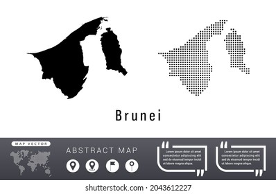 Brunei map vector set halftone dots black.