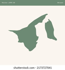 Brunei Map Vector Style Greyish Green, Flat Maps Vector Illustration - EPS10
