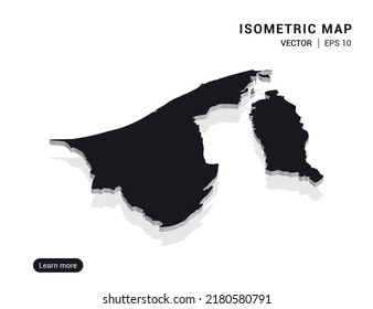 Brunei map white on pink background with 3d isometric vector illustration