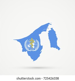 Brunei map in World Health Organization (WHO) flag colors, editable vector.