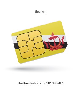 Brunei mobile phone sim card with flag. Vector illustration.