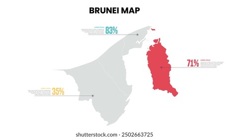 Brunei Modern Map Percentage Infographic Template, Detailed infographic map of Brunei