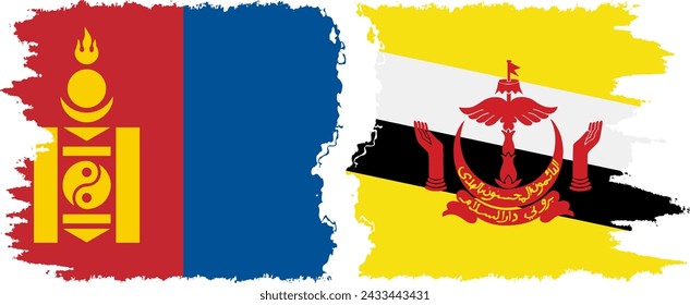 Brunei and Mongolia grunge flags connection, vector