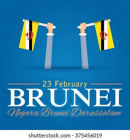 Brunei National Celebration Card, Flat Background, Badges Vector Template - Malay Text "Negara Brunei Darussalam" at English "Nation of Brunei"