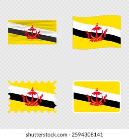 Brunei national flag in four different styles.