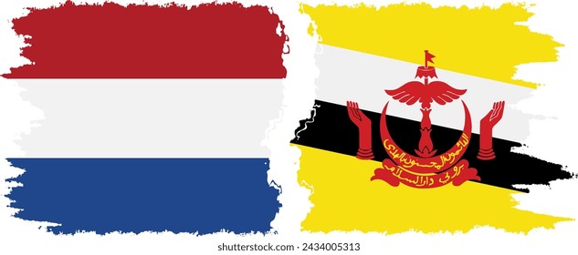 Brunei and Netherlands grunge flags connection, vector