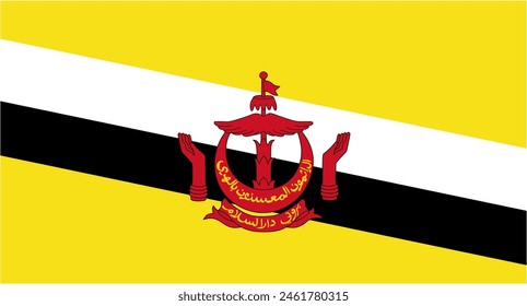 Brunei official flag vector with standard size and proportion. National flag emblem with accurate size and colors.