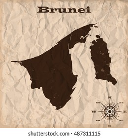Brunei old map with grunge and crumpled paper. Vector illustration
