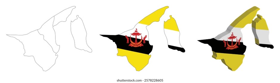 Brunei outline, fill with flag and 3d map