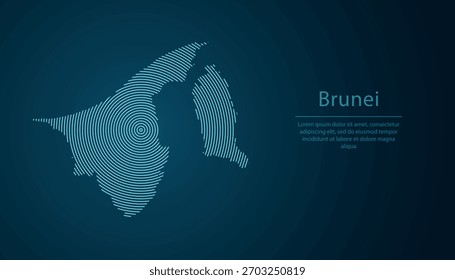 Brunei outline map filled with concentric circles on dark gradient background