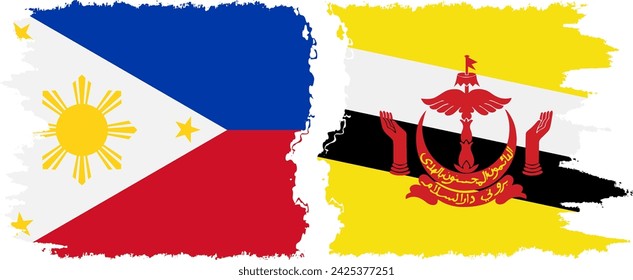 Brunei and Philippines grunge flags connection, vector