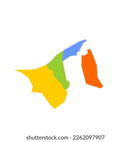 Brunei political map of administrative divisions - districts. Blank colorful vector map.