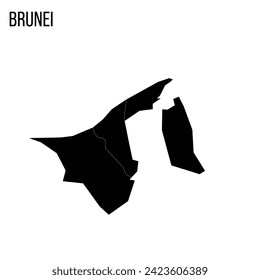 Brunei political map of administrative divisions - districts. Blank black map and country name title.
