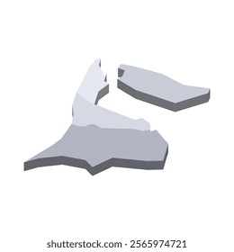 Brunei political map of administrative divisions - districts. 3D isometric blank vector map in shades of grey.