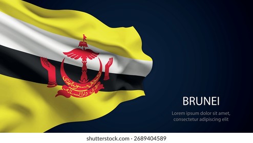 Brunei realistic flag waving with smooth silk texture and dramatic lighting