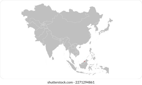 Brunei red highlighted in full map of ASIA, flat design illustration vector