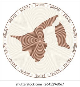 Brunei round logo design. Country shape built of rings. Brunei text around the country. Vector Illustration.