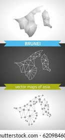 Brunei set of grey and silver mosaic 3d polygonal maps. Graphic vector triangle geometry outline shadow perspective maps