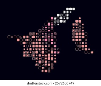 Brunei, shape of the country built of colored cells. Digital style map of Brunei on a dark background. Large size rounded square blocks. Artistic vector illustration.