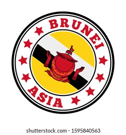 Brunei sign. Round country logo with flag of Brunei. Vector illustration.
