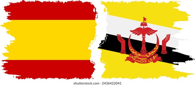 Brunei and Spain grunge flags connection, vector