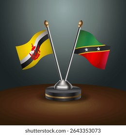 Brunei e ST. Tabela Kitts Nevis sinaliza relação com plano de fundo gradiente