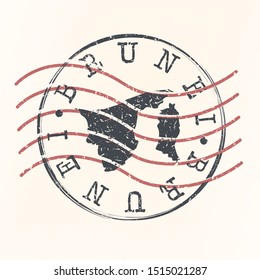 Brunei Stamp Postal. Map Silhouette Seal. Passport Round Design. Vector Icon. Design Retro Travel.