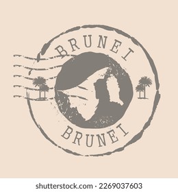Brunei Stamp Postal. Map Silhouette rubber Seal.  Design Retro Travel. Seal of Map Brunei grunge  for your web site design, app, UI.  EPS10.